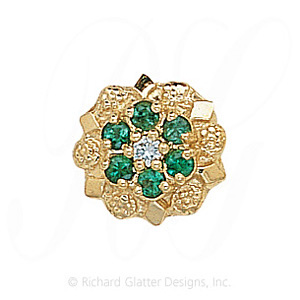 GS099 D/E - 14 Karat Gold Slide with Diamond center and Emerald accents 